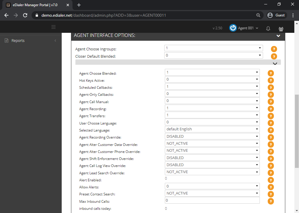 Agent interface options