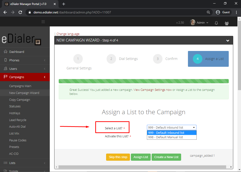 Setup Campaign using Campaign Wizard 7