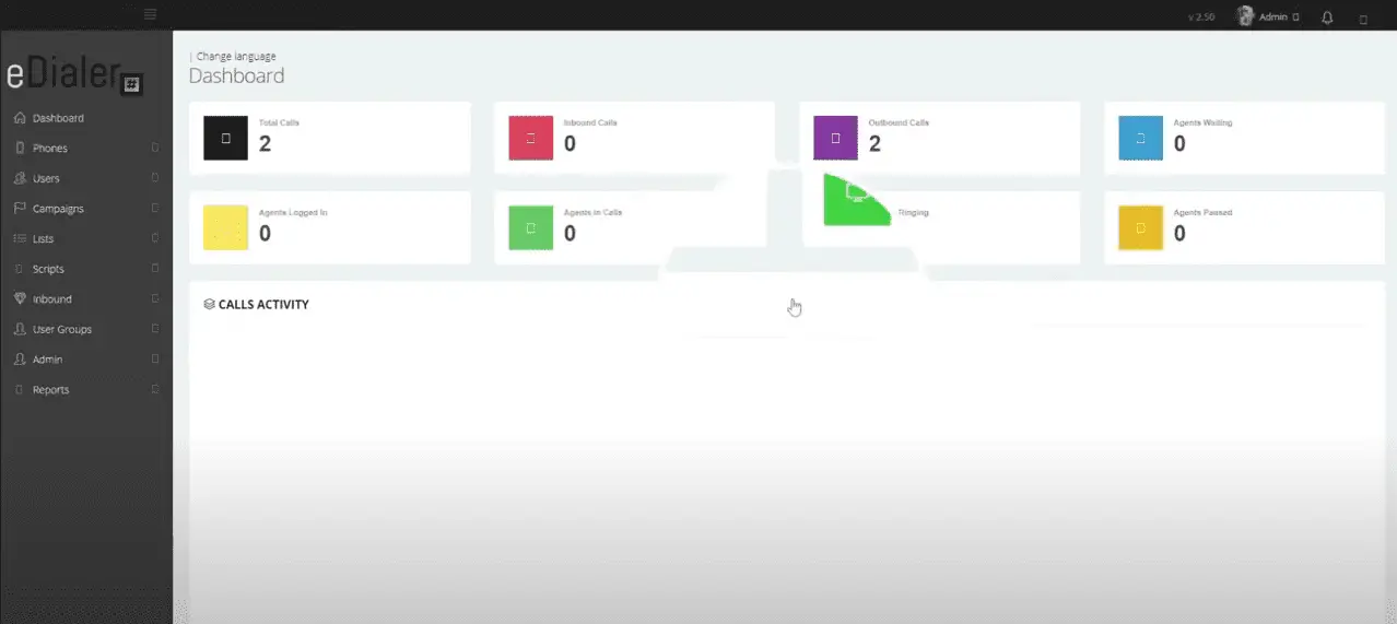edialer administration dashboard — Inbound menu