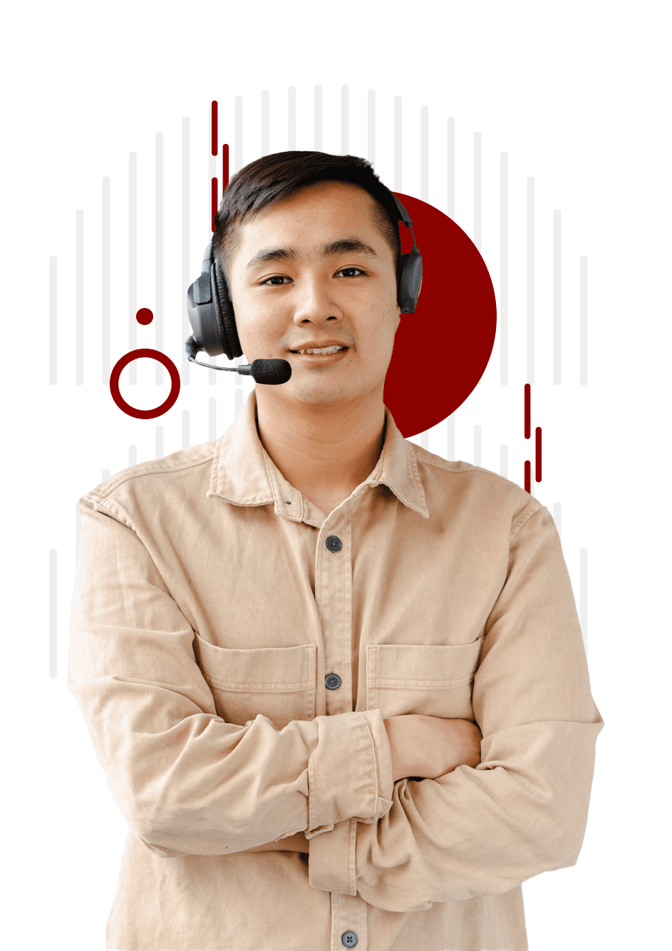 man using headset for toll free voip communication services