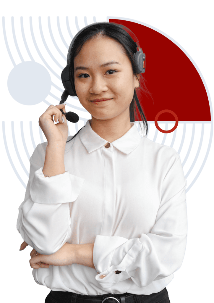 woman using headset smiling while using VoIP communications