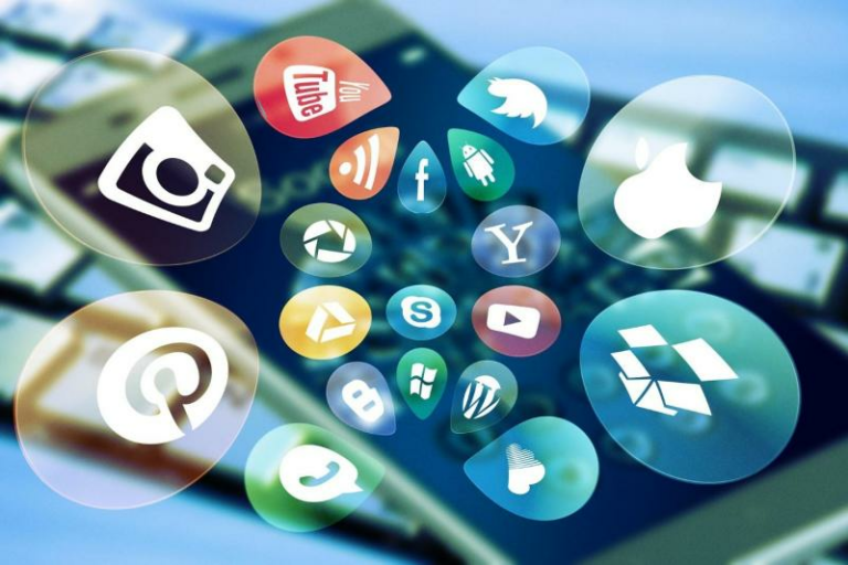 "Smartphone showing social media analytics and growth charts, with Salesforce and Buffer logos, symbolizing social media marketing tools growth trends."