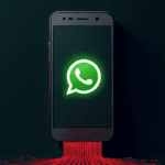 "Close-up of a smartphone with suspicious WhatsApp messages, symbolizing the spyware attack Meta confirms targeted 90 journalists globally."