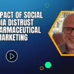 **Alt Text:** A person scrolls through pharmaceutical ads on a smartphone, reflecting social media mistrust in drug marketing due to misinformation concerns.