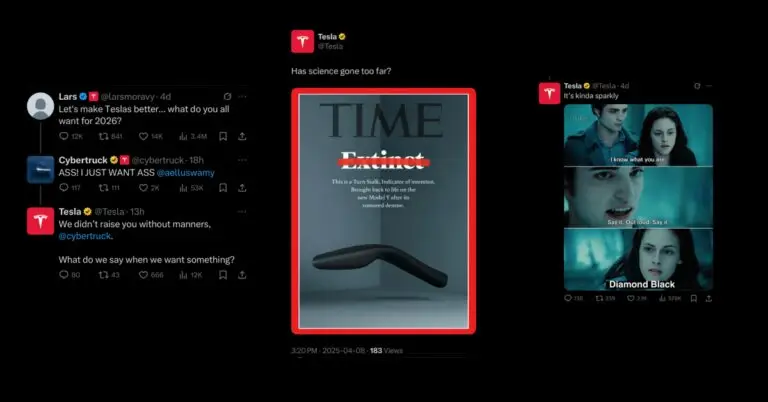Tesla social media marketing on X with bold messaging and audience engagement strategies.