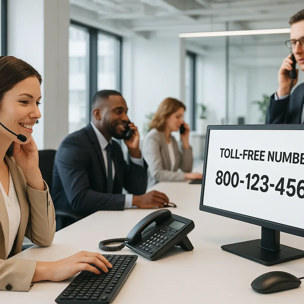 Buy toll-free number for business communication setup with telecom devices.