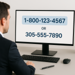 Business professional comparing 800 numbers vs local numbers for business communication strategy.