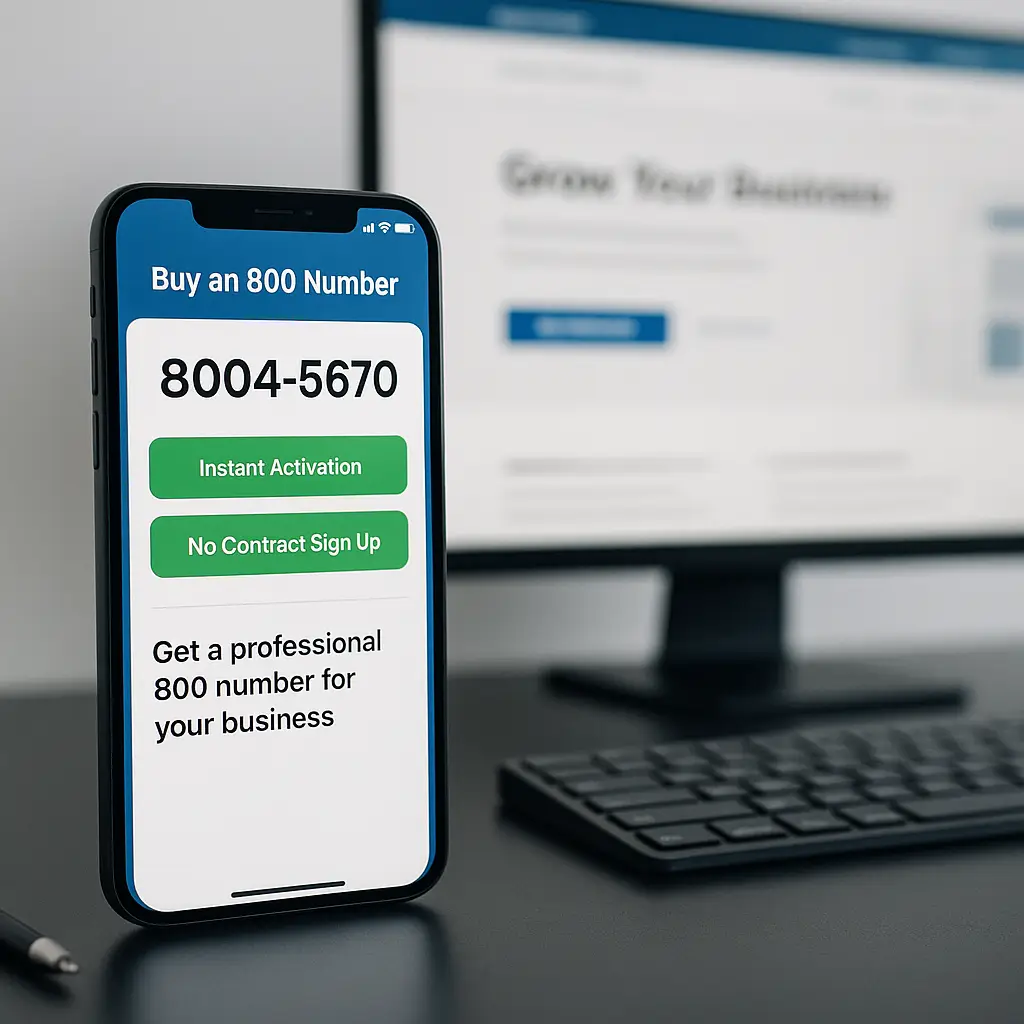 Buy 800 number for business online with instant setup displayed on smartphone.