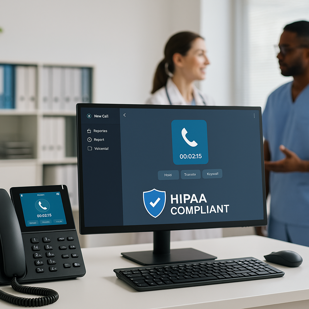 HIPAA compliant phone system for medical offices, with VoIP software in a healthcare setting.