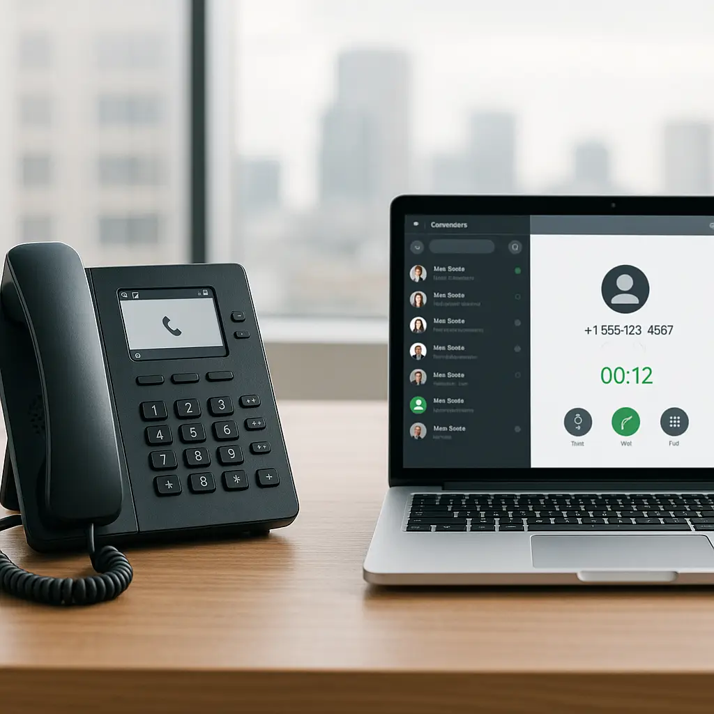 Modern office setup highlighting best business phone systems for small business.